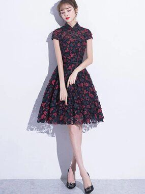Qipao Cheongsam-inspired lace butterfly cocktail dress